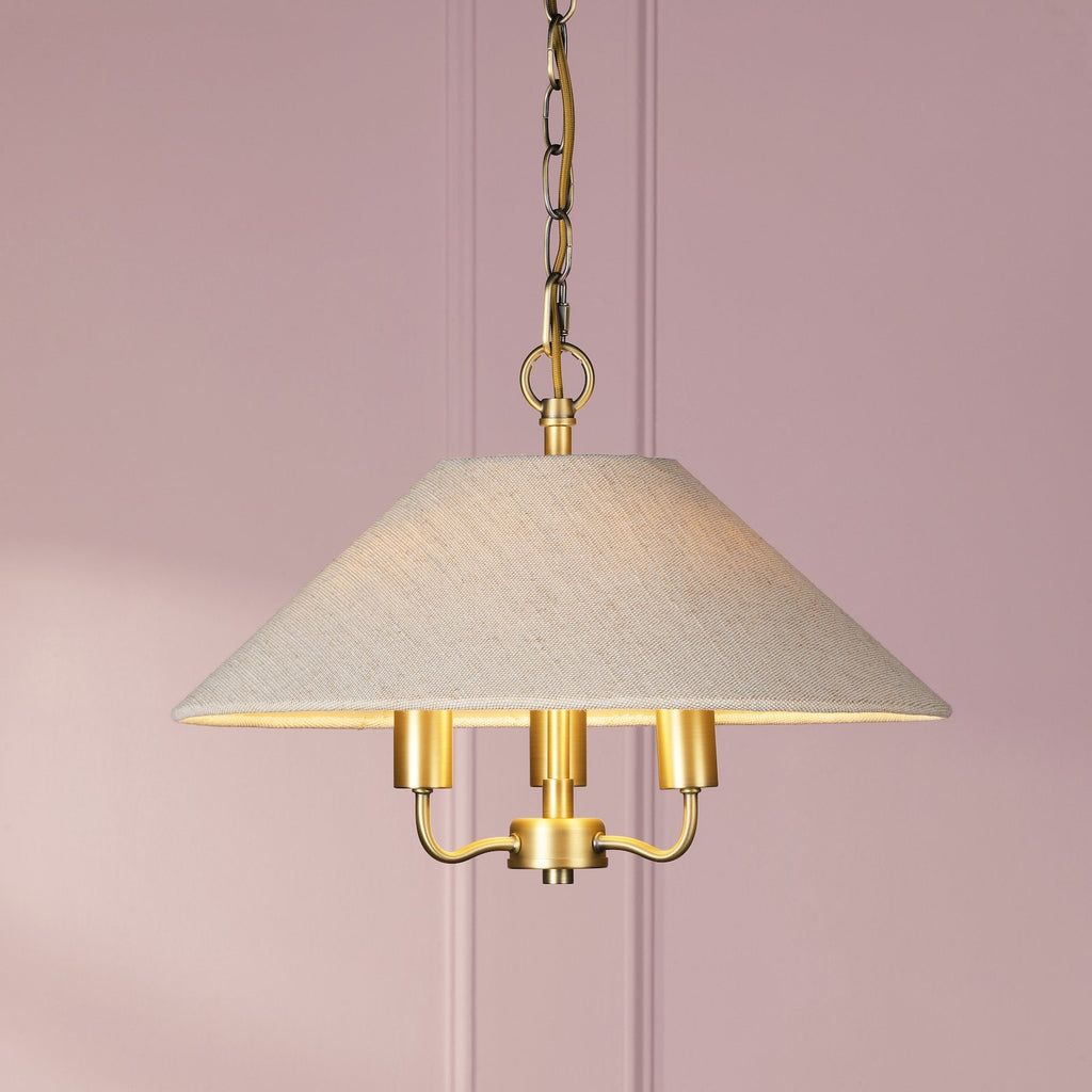 Laura Ashley Harland 3 Light Pendant Matt Antique Brass With Shade LA3756724-Q