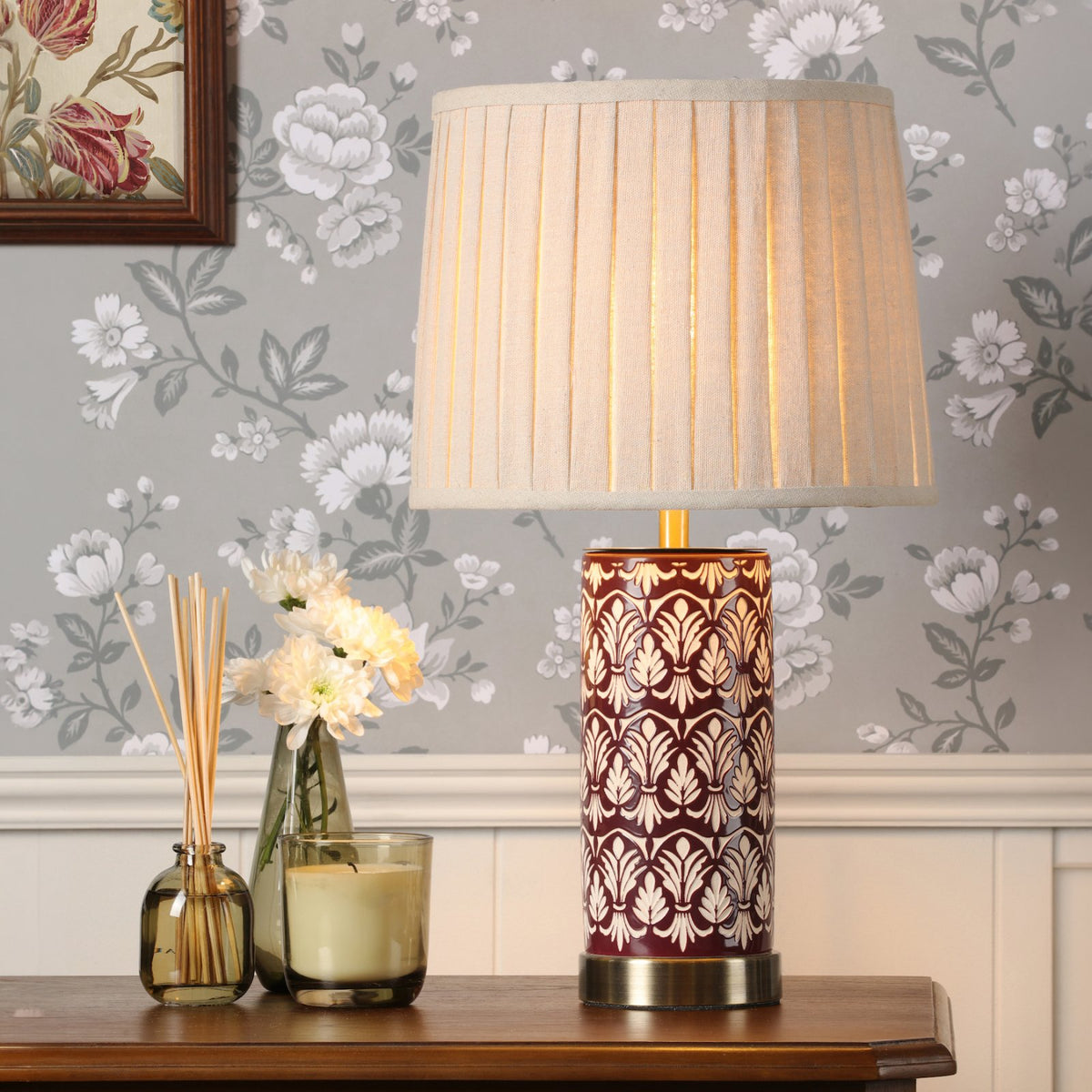 Laura Ashley Medlock Table Lamp Purple Ceramic and Antique Brass With Shade LA3756732-Q