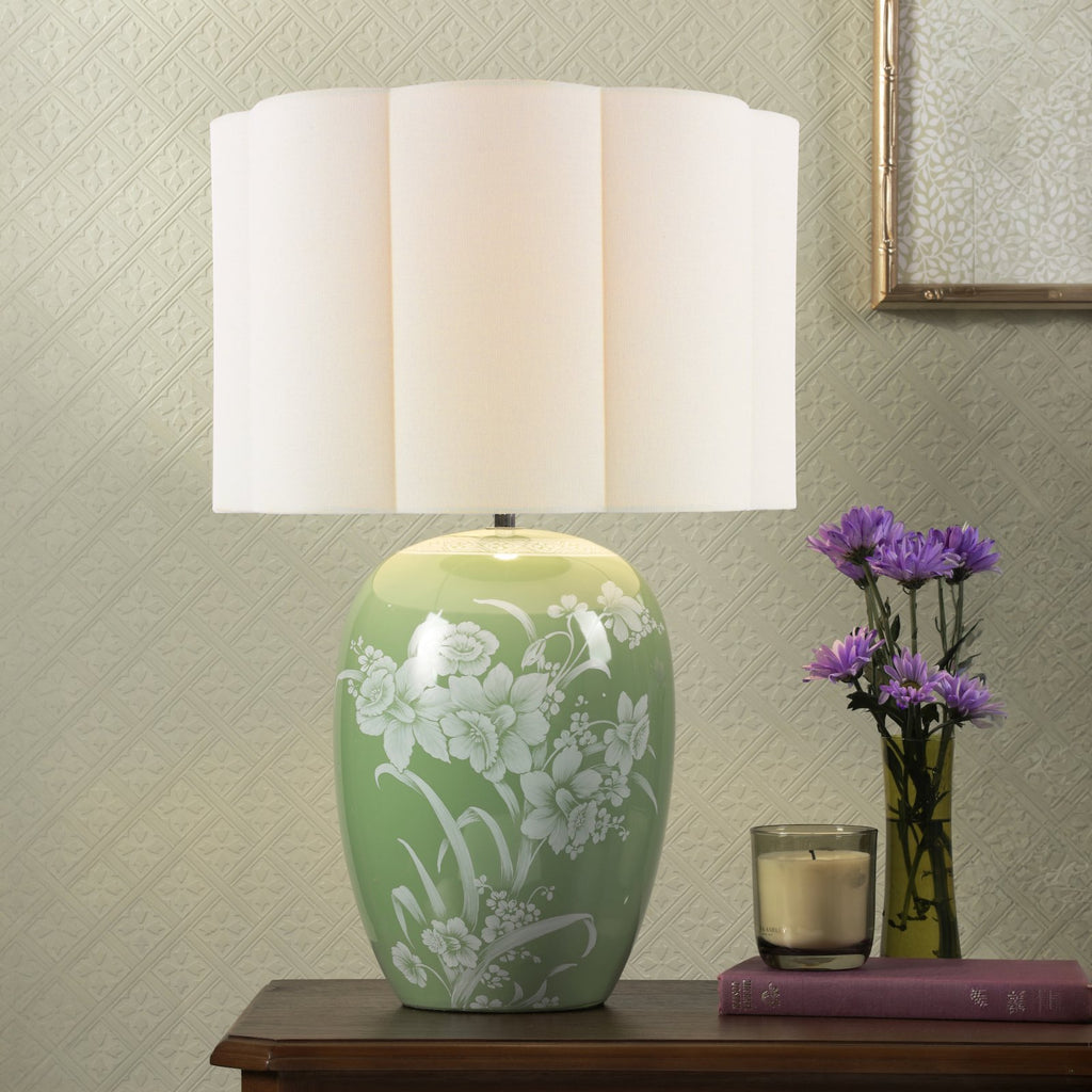 Laura Ashley Pashley Table Lamp Green Ceramic and Polished Chrome With Shade LA3756734-Q