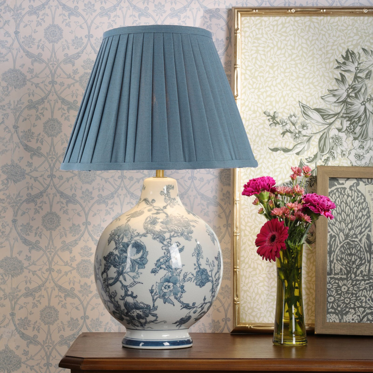 Laura Ashley Maltby Table Lamp Blue Ceramic and Antique Brass With Shade LA3756738-Q