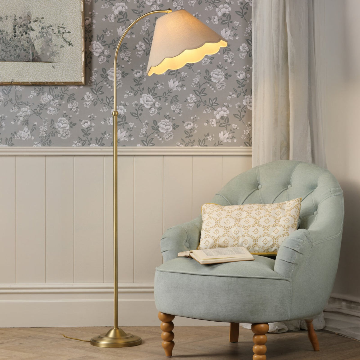 Laura Ashley Cordwell Floor Lamp Matt Antique Brass With Shade LA3756743-Q