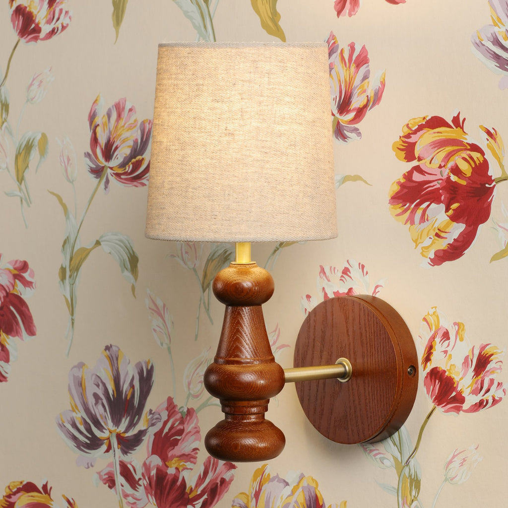 Laura Ashley Millbrook Wall Light Dark Wood and Industrial Brass With Shade LA3756745-Q