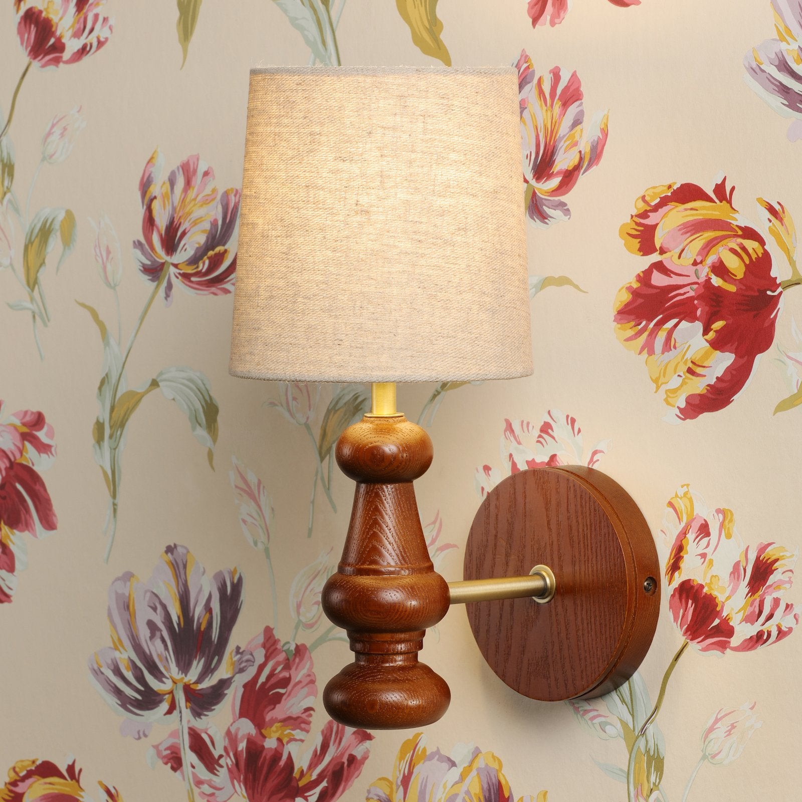 Laura Ashley Millbrook Wall Light Dark Wood and Industrial Brass With Shade LA3756745-Q