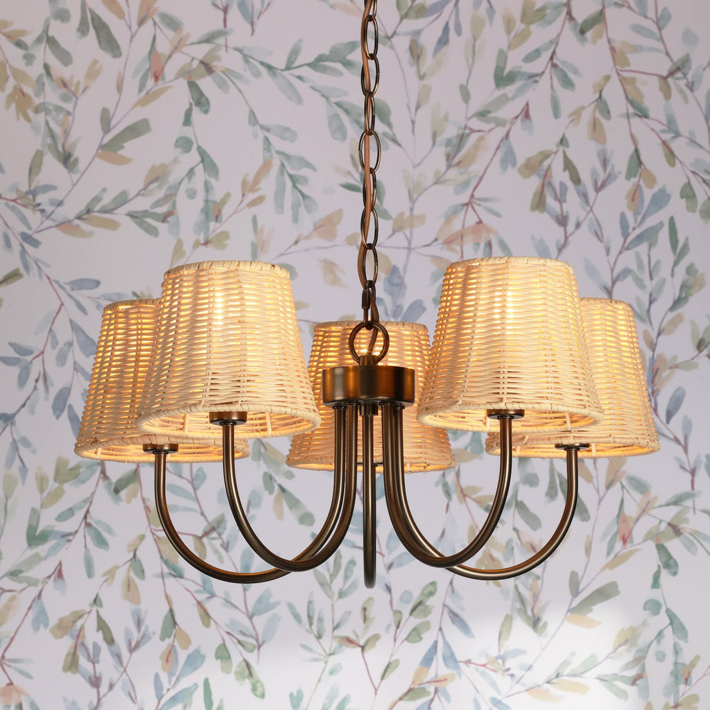 Laura Ashley Hasfield 5 Light Pendant Satin Bronze With Shade LA3756747-Q