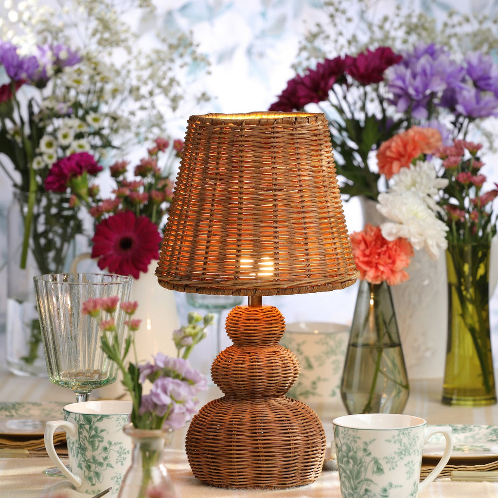 Laura Ashley Hasfield Rechargeable Table Lamp Natural Rattan With Shade LED LA3756748-Q