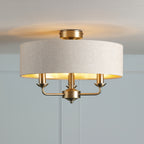 Laura Ashley Sorrento 3 Light Semi-Flush Matt Antique Brass With Natural Shade LA3756750-Q