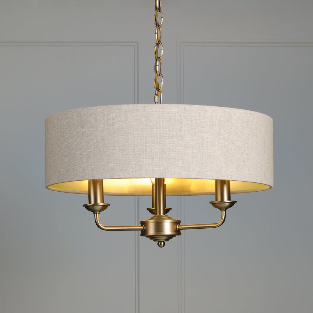 Laura Ashley Sorrento 3 Light Chandelier  Matt Antique Brass With Natural Shade LA3756751-Q