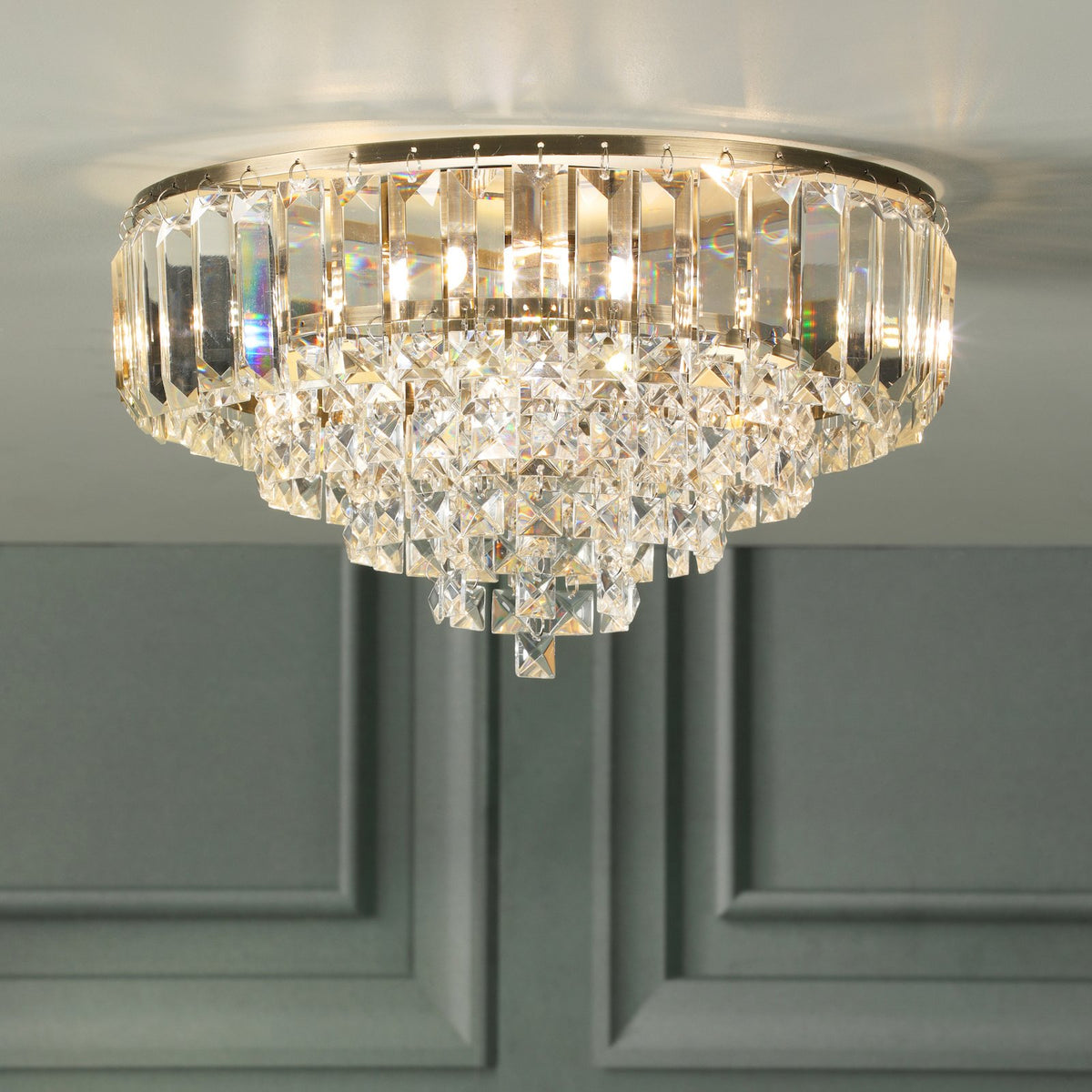 Laura Ashley Vienna 3 Light Flush Crystal and Antique Brass LA3756756-Q