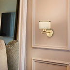 Franklite Polaris Single Wall Light In Aged Brass With Fabric Shade FL2498-1