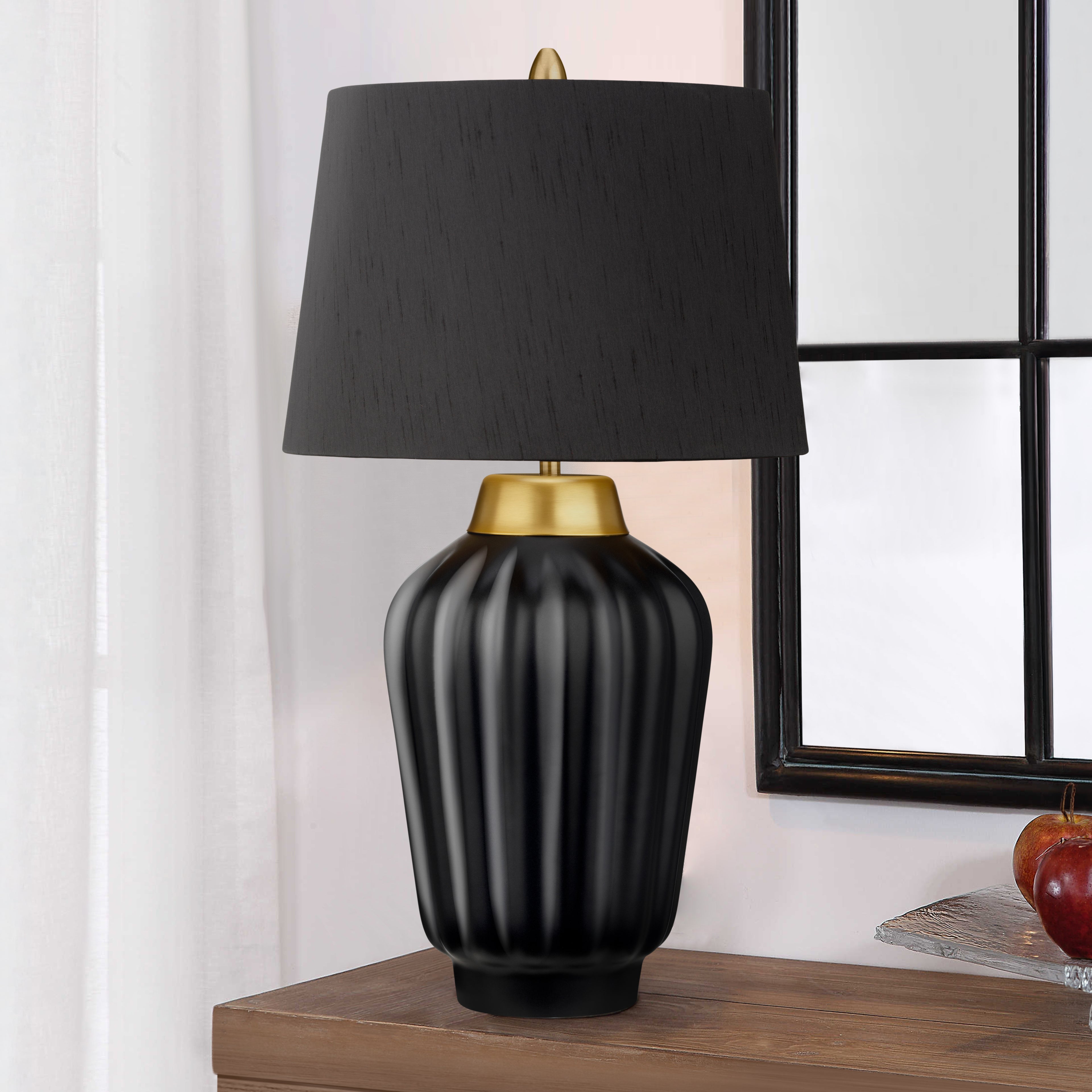 Bexley Satin Black Ceramic Table Lamp In Brushed Brass Finish QN-BEXLEY-TL-BKBB