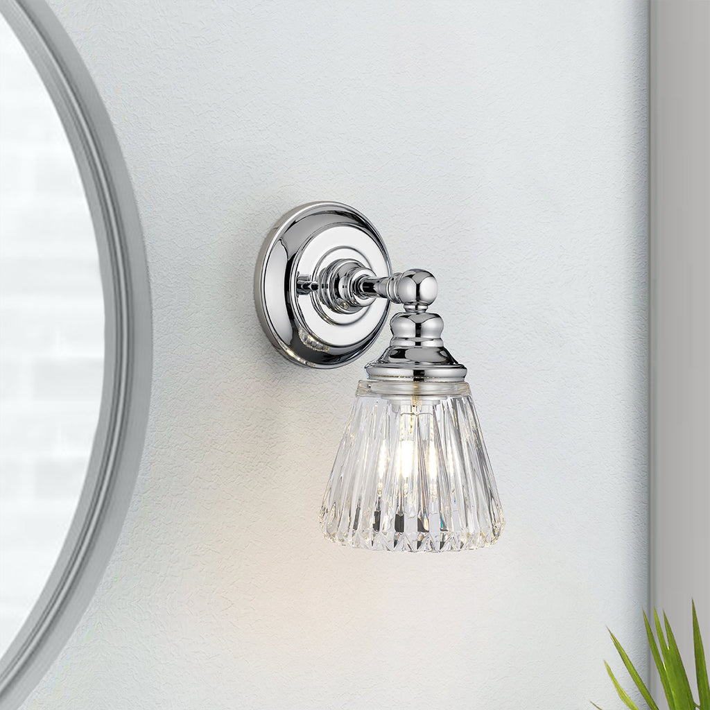Keynes 1 Light Bathroom Wall Light In Polished Chrome Finish QN-KEYNES1-BATH
