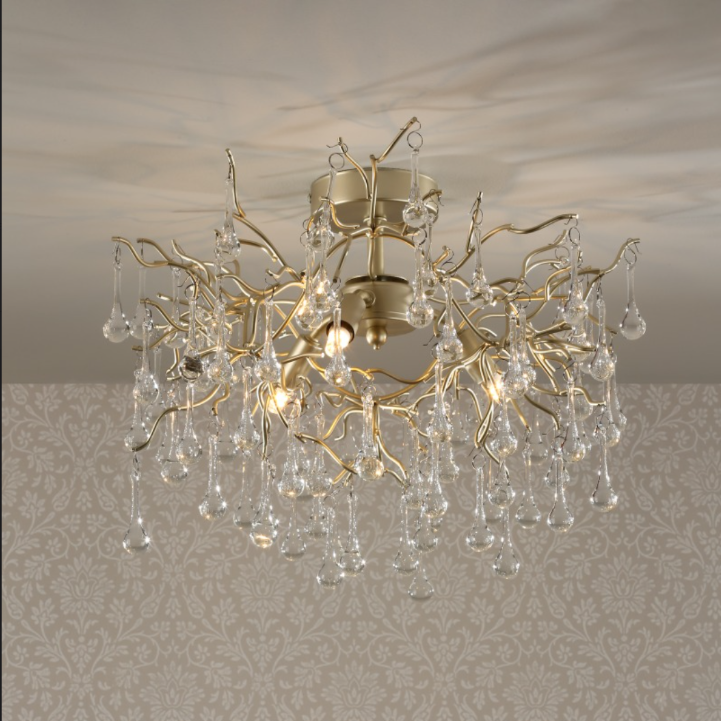 Willow 3 Light Crystal Semi Flush Ceiling Light In Champagne Finish LA3756150-Q