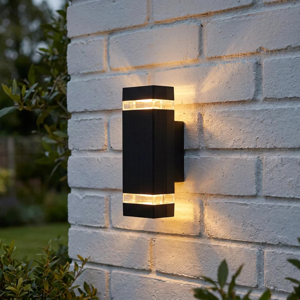 Sheffield Outdoor Wall Light-Black & Glass Diffuser IP44 1002-2BK-LED