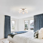 Franklite Sirius 5 Light Flush Ceiling Light In Satin Nickel With Off White Shade FL2495-5