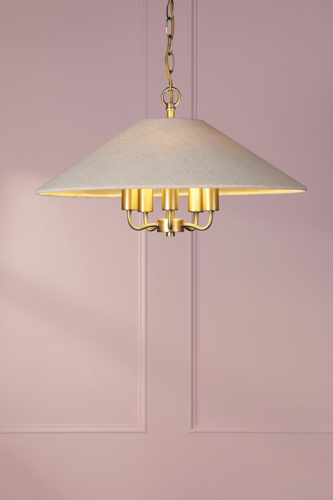 Laura Ashley Harland 5 Light Pendant Matt Antique Brass With Shade LA3756723-Q