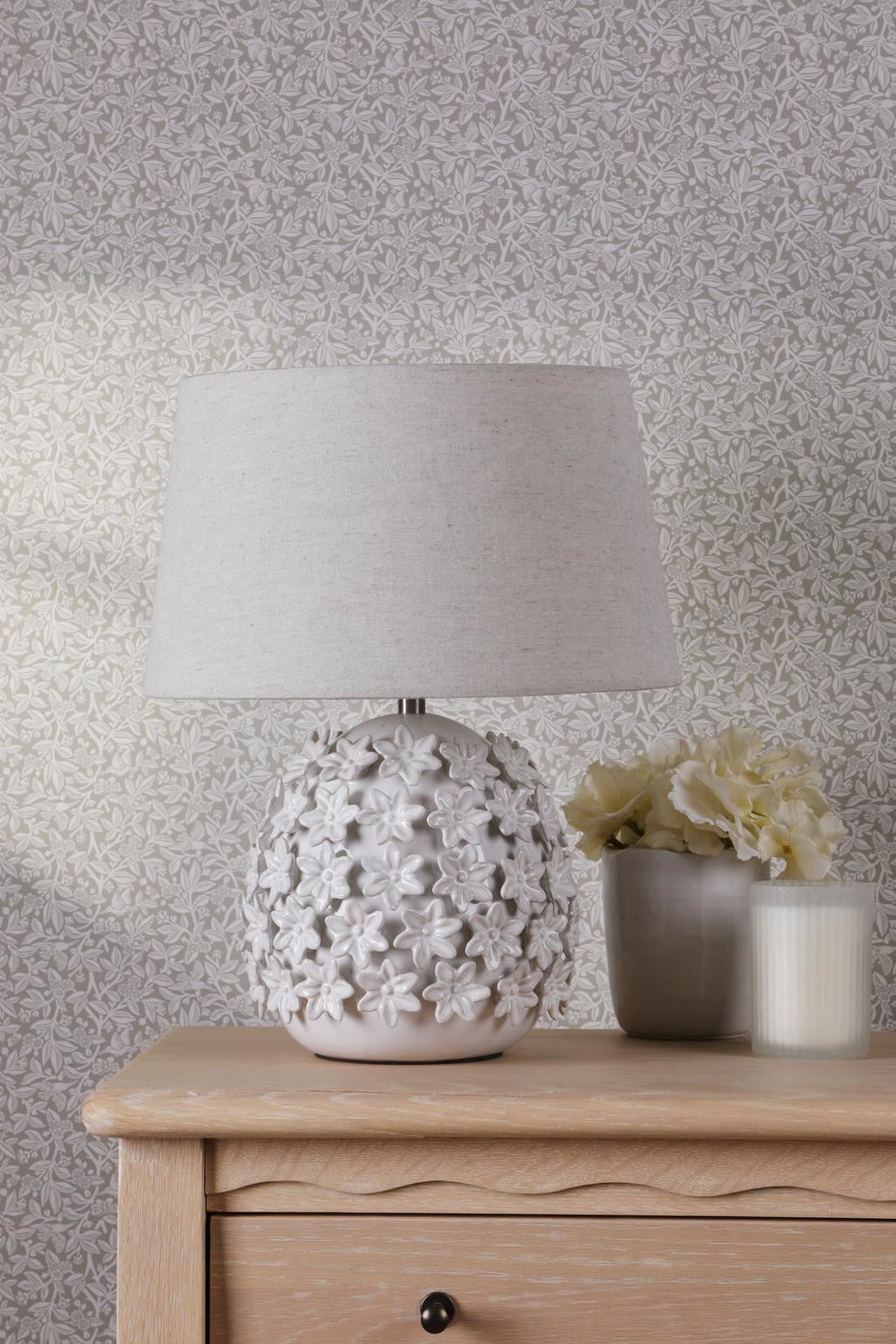 Laura Ashley Ingham Table Lamp White Ceramic and Brushed Silver With Shade LA3756679-Q