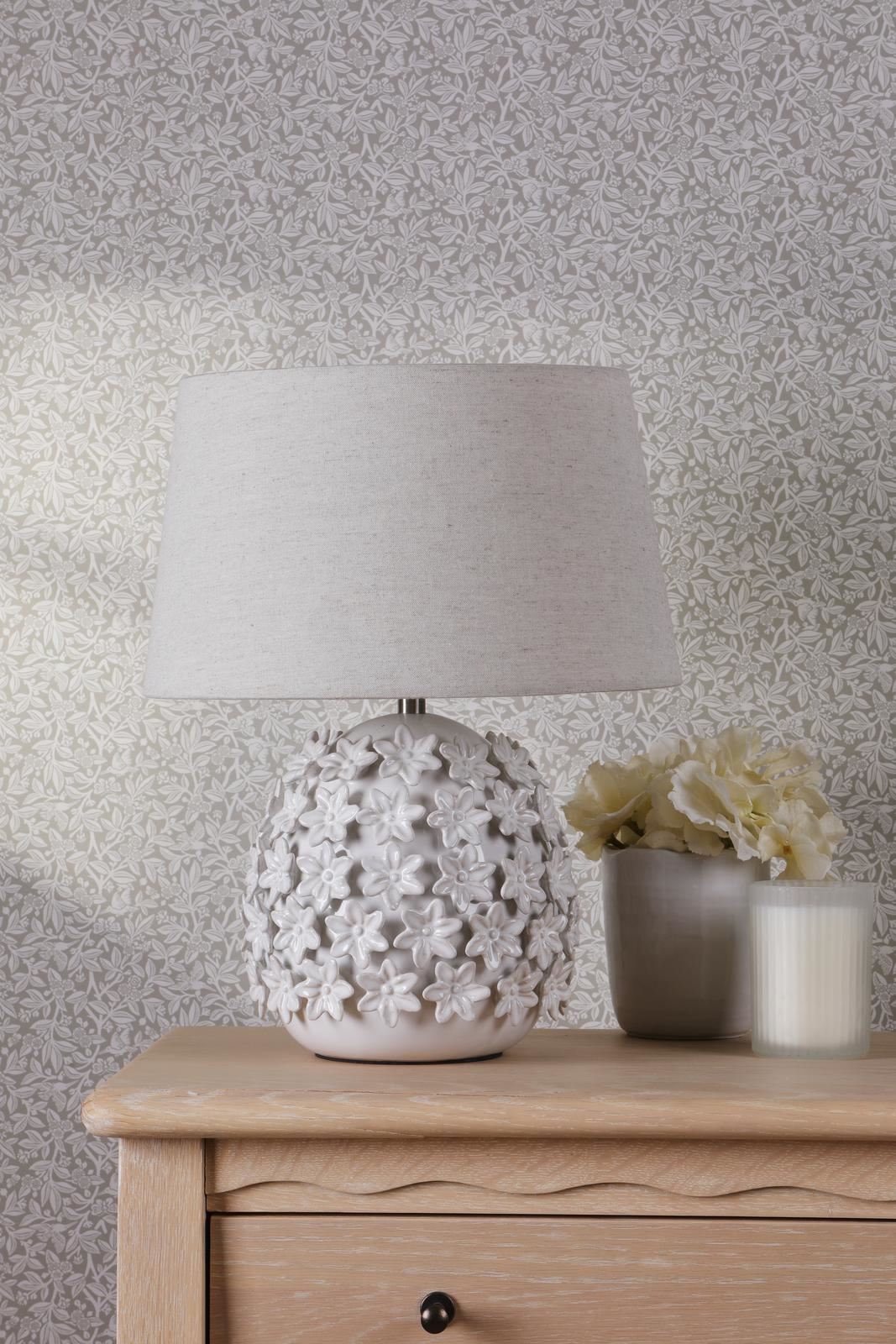 Laura Ashley Ingham Table Lamp White Ceramic and Brushed Silver With Shade LA3756679-Q