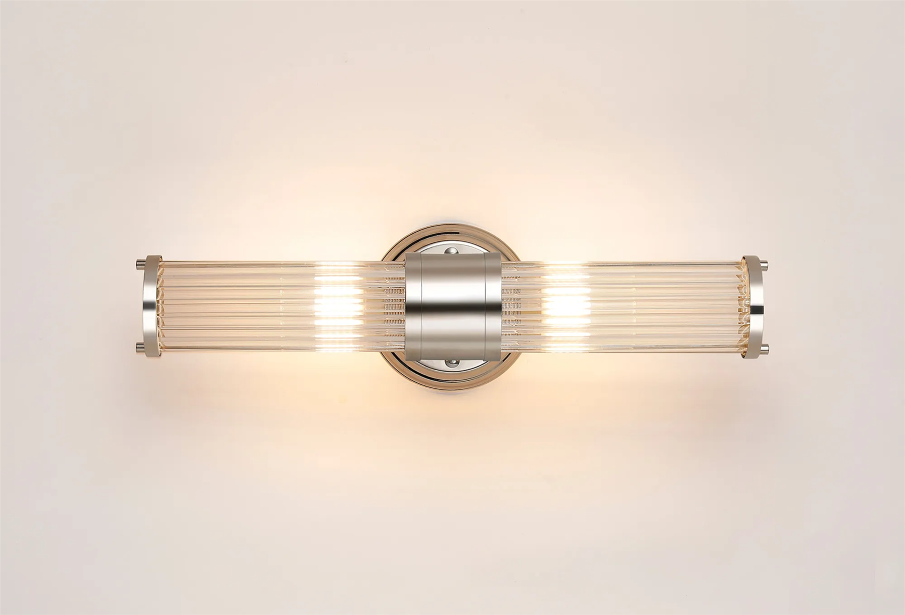 Pillar Up And Down 2 Light Bathroom Wall Light In Polished Nickel And Clear Glass Rods IP44 E14