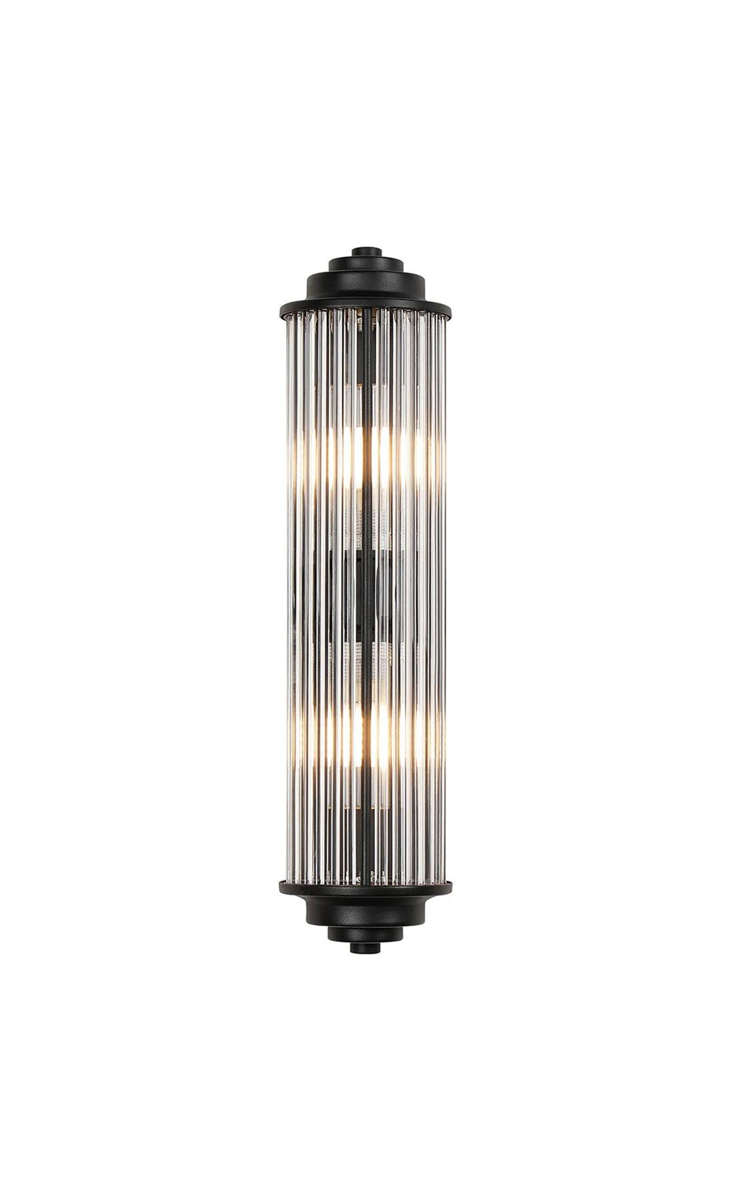 Pillar 2 Light Bathroom Wall Light In Satin Black And Clear Glass Rods IP44 G9