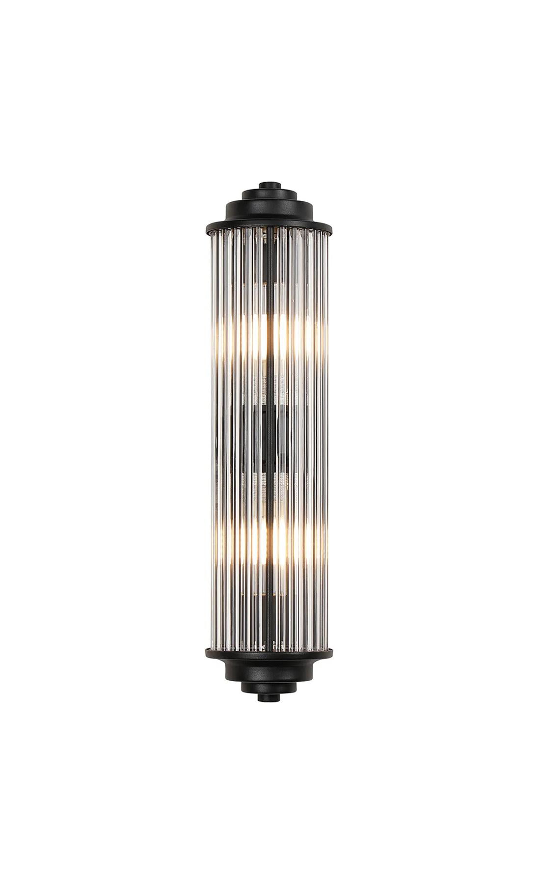 Pillar 2 Light Bathroom Wall Light In Satin Black And Clear Glass Rods IP44 G9