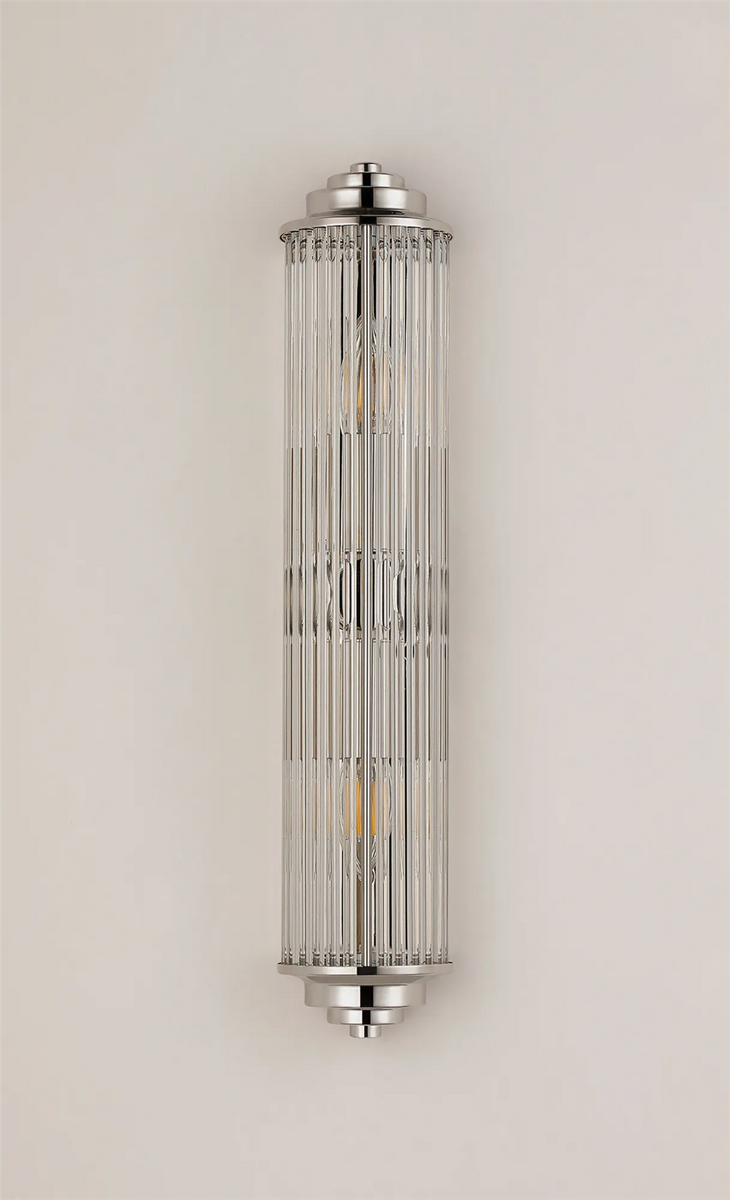 Pillar 2 Light Bathroom Wall Light In Polished Nickel And Clear Glass Rods IP44 E14