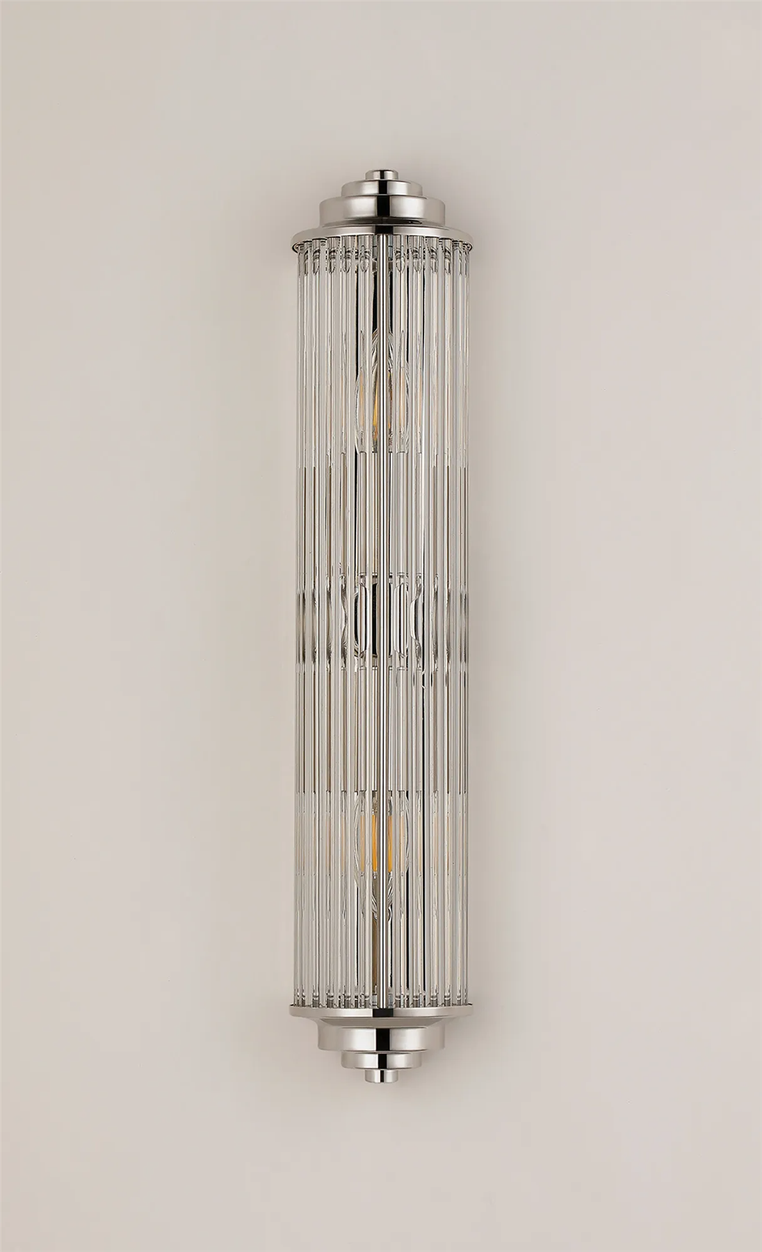 Pillar 2 Light Bathroom Wall Light In Polished Nickel And Clear Glass Rods IP44 E14