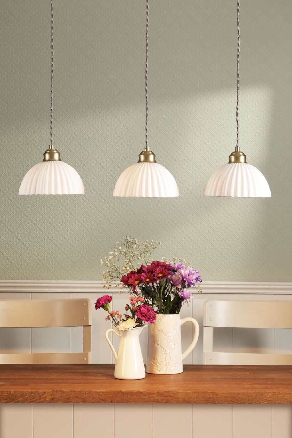 Laura Ashley Durford 3 Light Bar Pendant Matt Antique Brass and White Ceramic LA3756727-Q