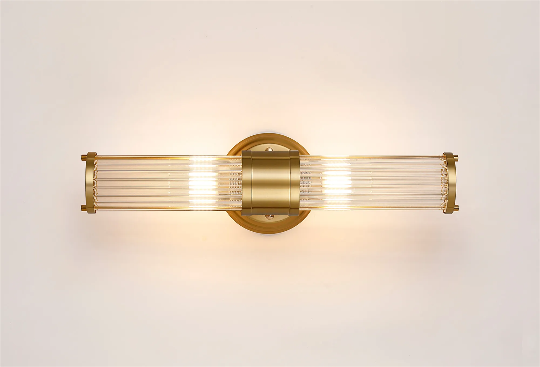Pillar Up And Down 2 Light Bathroom Wall Light In Gold And Clear Glass Rods IP44 E14