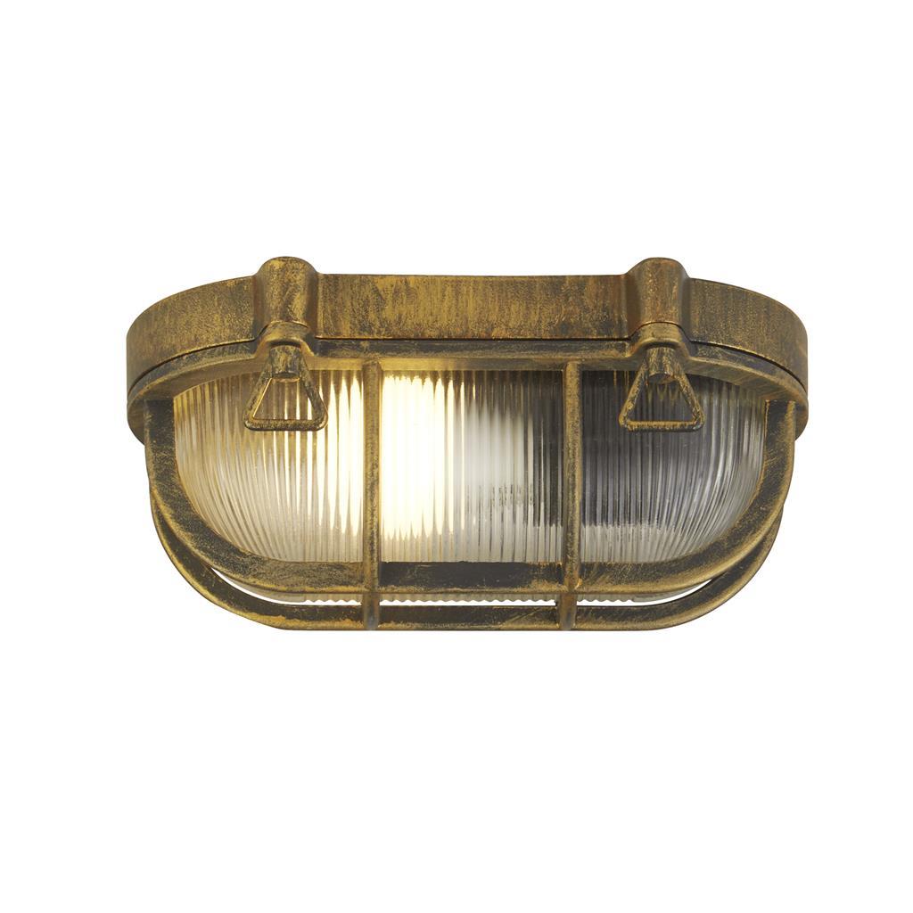 Bulkhead Oval Outdoor Light - Black Gold Metal & Clear Glass 61402BG