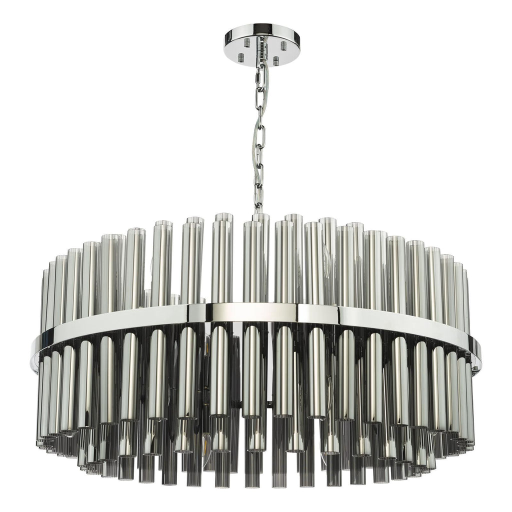 Imani 16 Light Pendant Polished Chrome and Smoked Ribbed Glass IMA1650