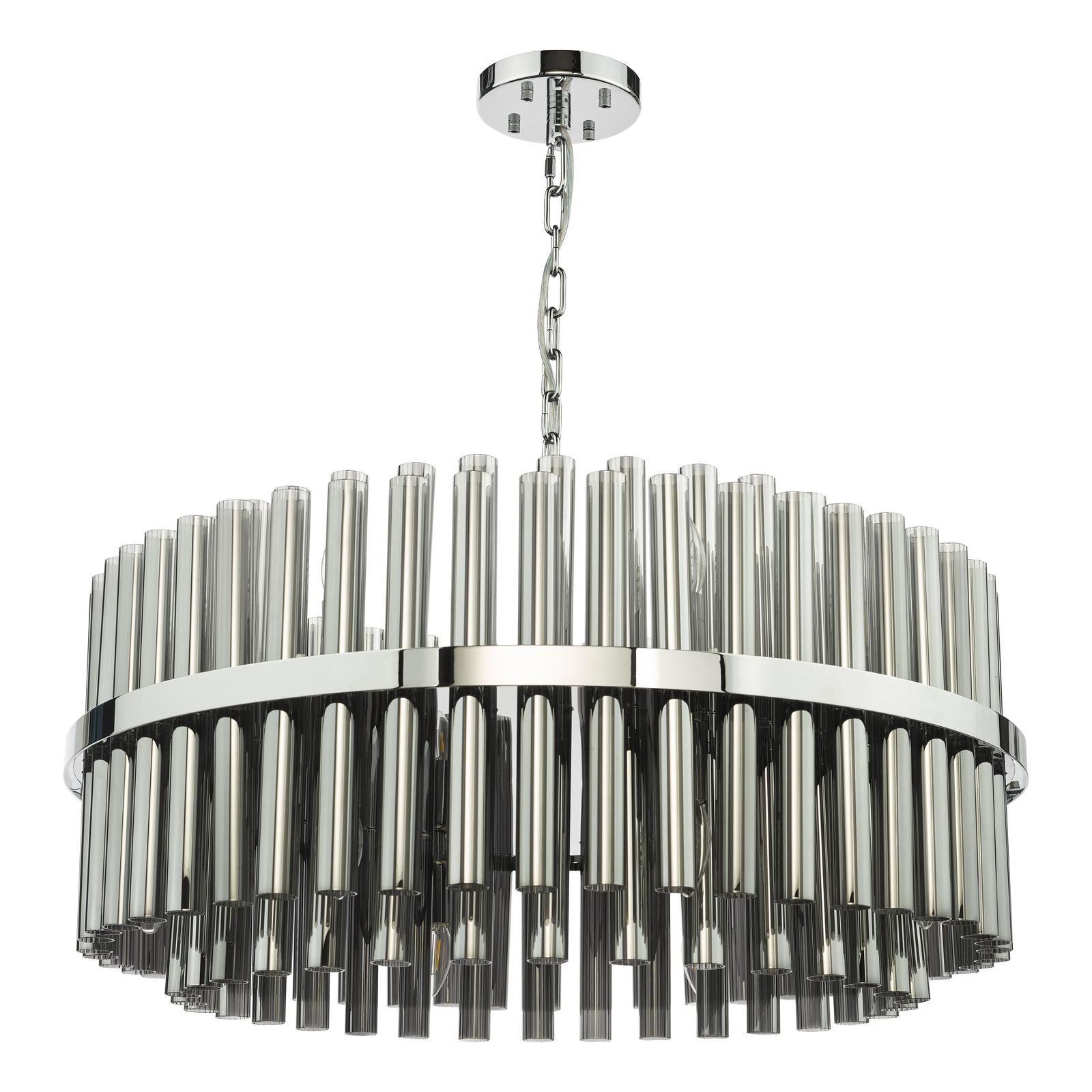 Imani 16 Light Pendant Polished Chrome and Smoked Ribbed Glass IMA1650