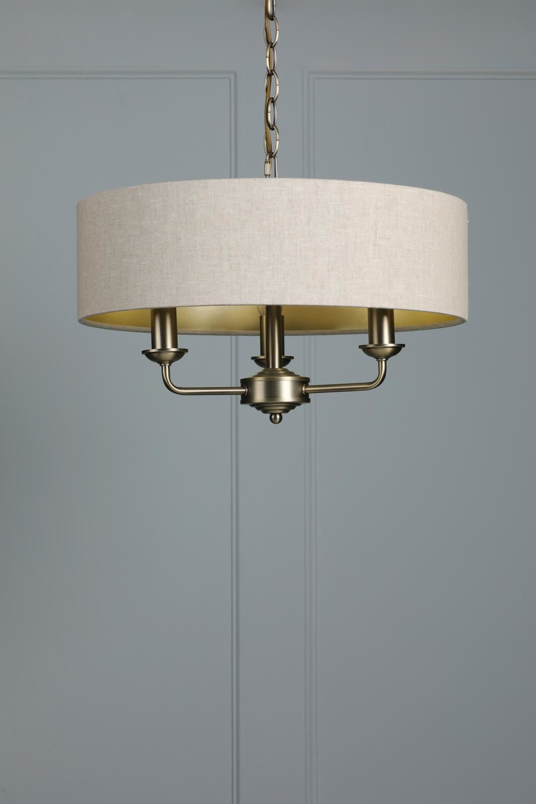Laura Ashley Sorrento 3 Light Chandelier  Matt Antique Brass With Natural Shade LA3756751-Q