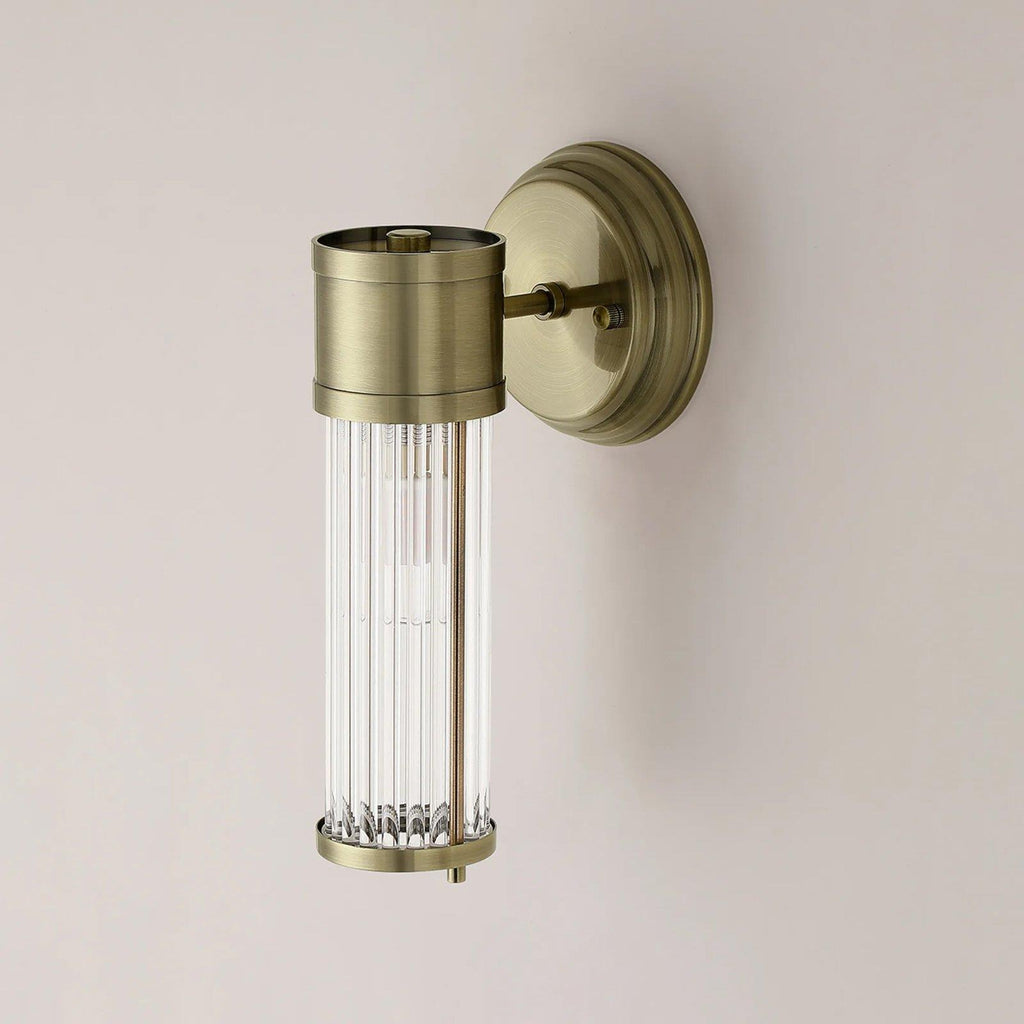 Pillar 1 Light Bathroom Wall Light In Antique Brass And Clear Glass Rods IP44 E14