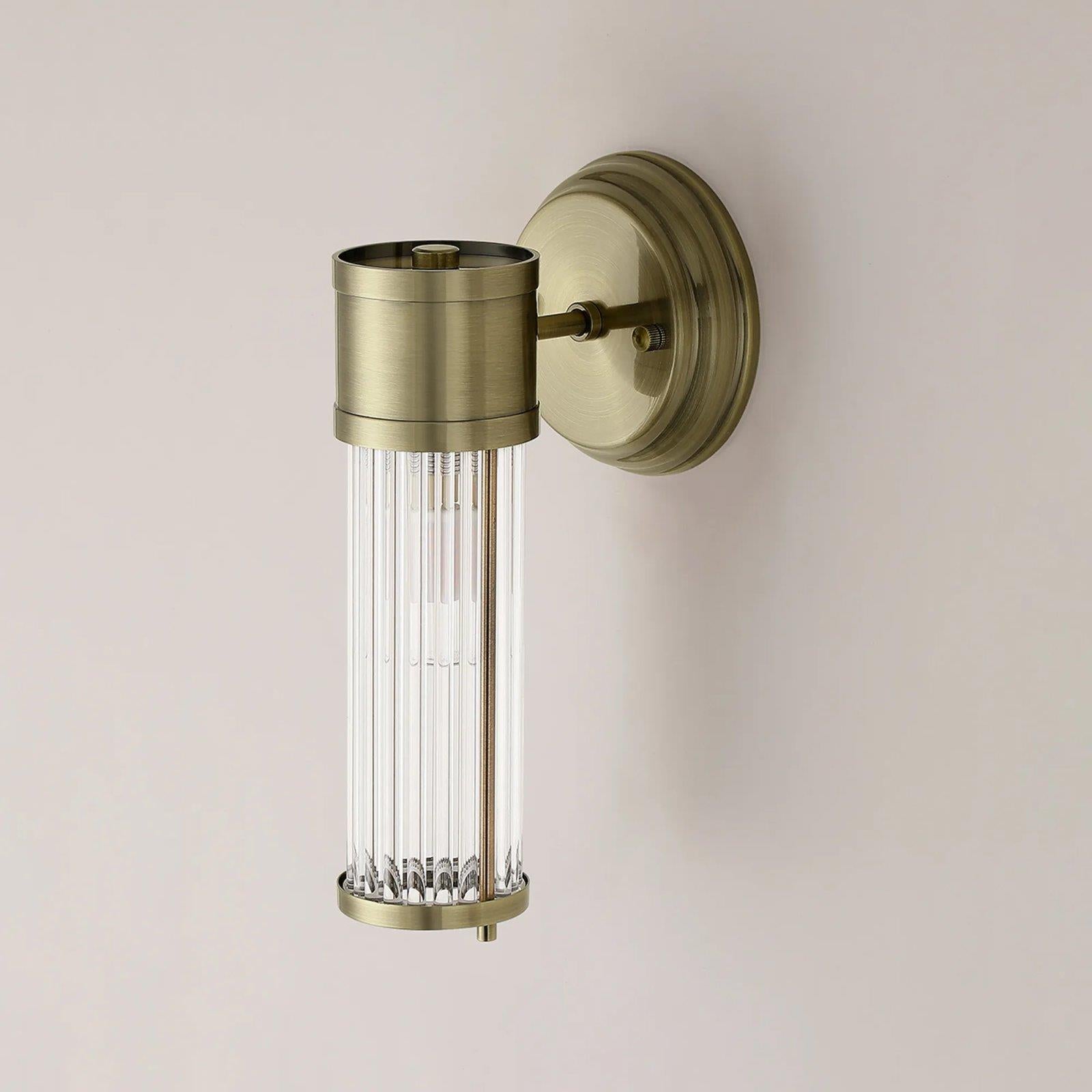Pillar 1 Light Bathroom Wall Light In Antique Brass And Clear Glass Rods IP44 E14