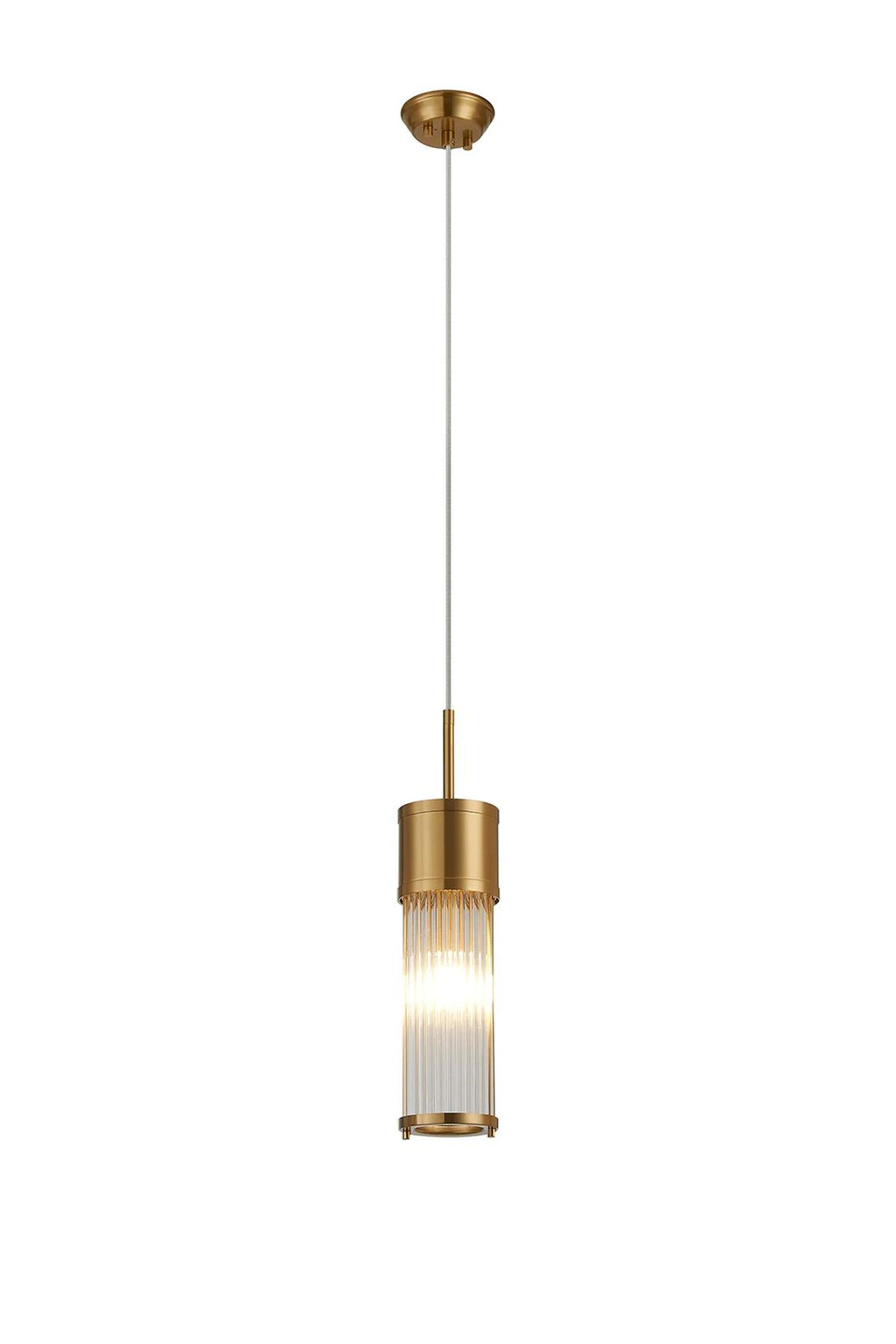 Pillar Bathroom Single Ceiling Pendant Light In Gold And Clear Glass Rods IP44 E14