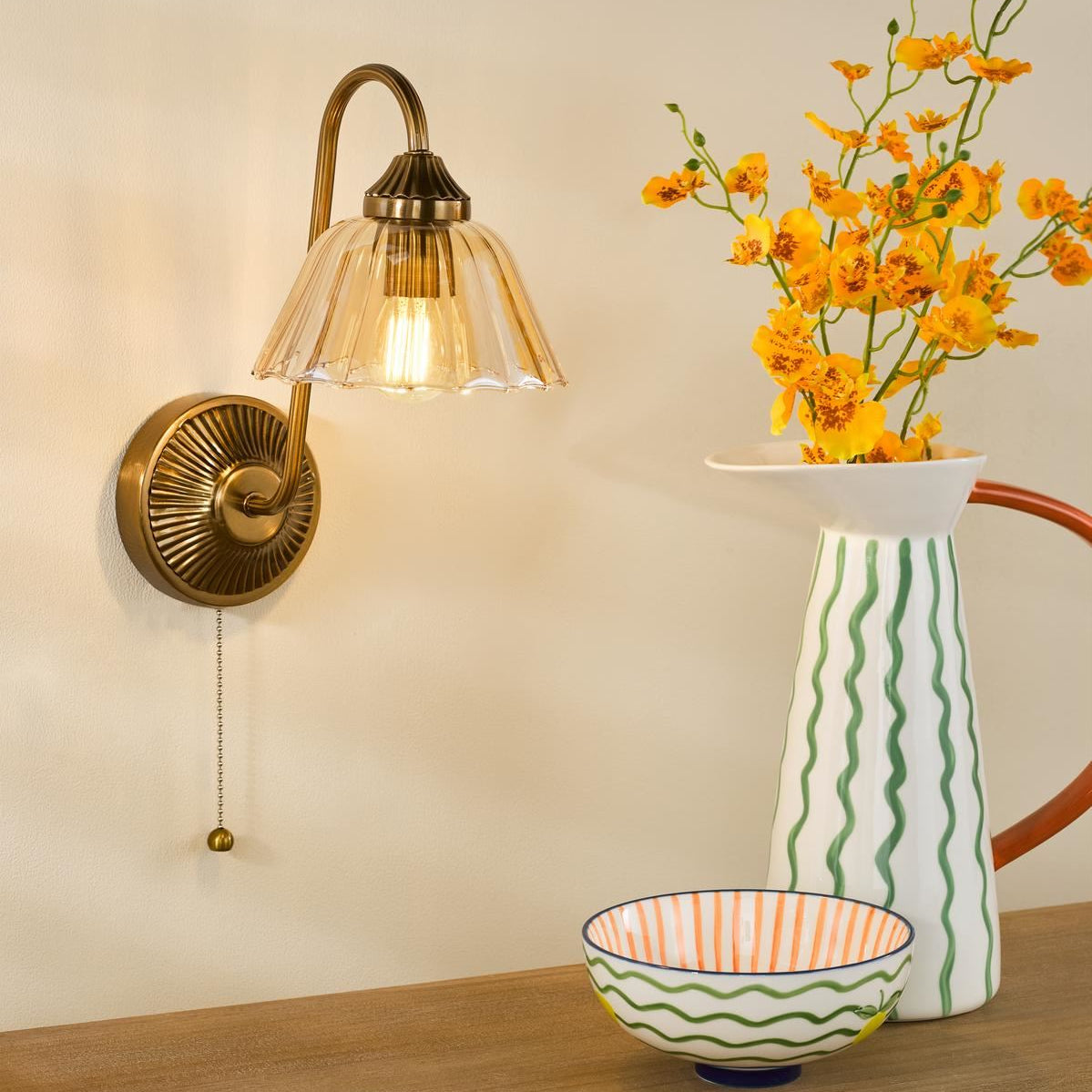 Erika Wall Light Antique Bronze and Amber Glass ERI0763