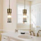 Pillar Bathroom Single Ceiling Pendant Light In Antique Brass And Clear Glass Rods IP44 E14