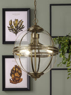 Coronet 3 Light Ceiling Pendant Light In Antique Brass Finish With Glass Shade 44213-3AB