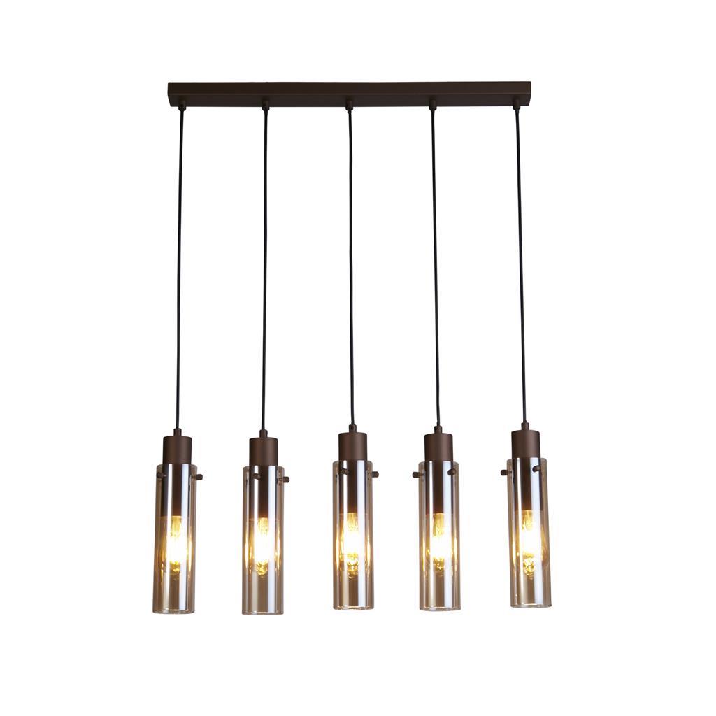 Sweden II 5Lt Ceiling Bar Pendant In Mocha Finish With Amber Glass 88921-5MO