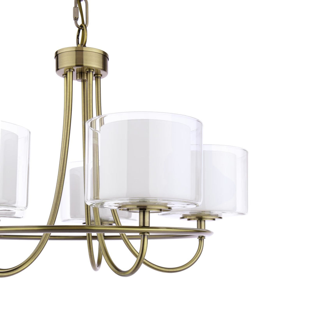 Laura Ashley Southwell 5 Light Armed Pendant Antique Brass and Opal Glass LA3756672-Q