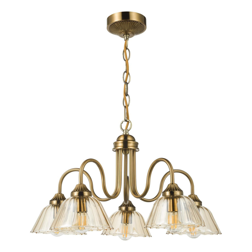Erika 5 Light Pendant Antique Bronze and Amber Glass ERI0563