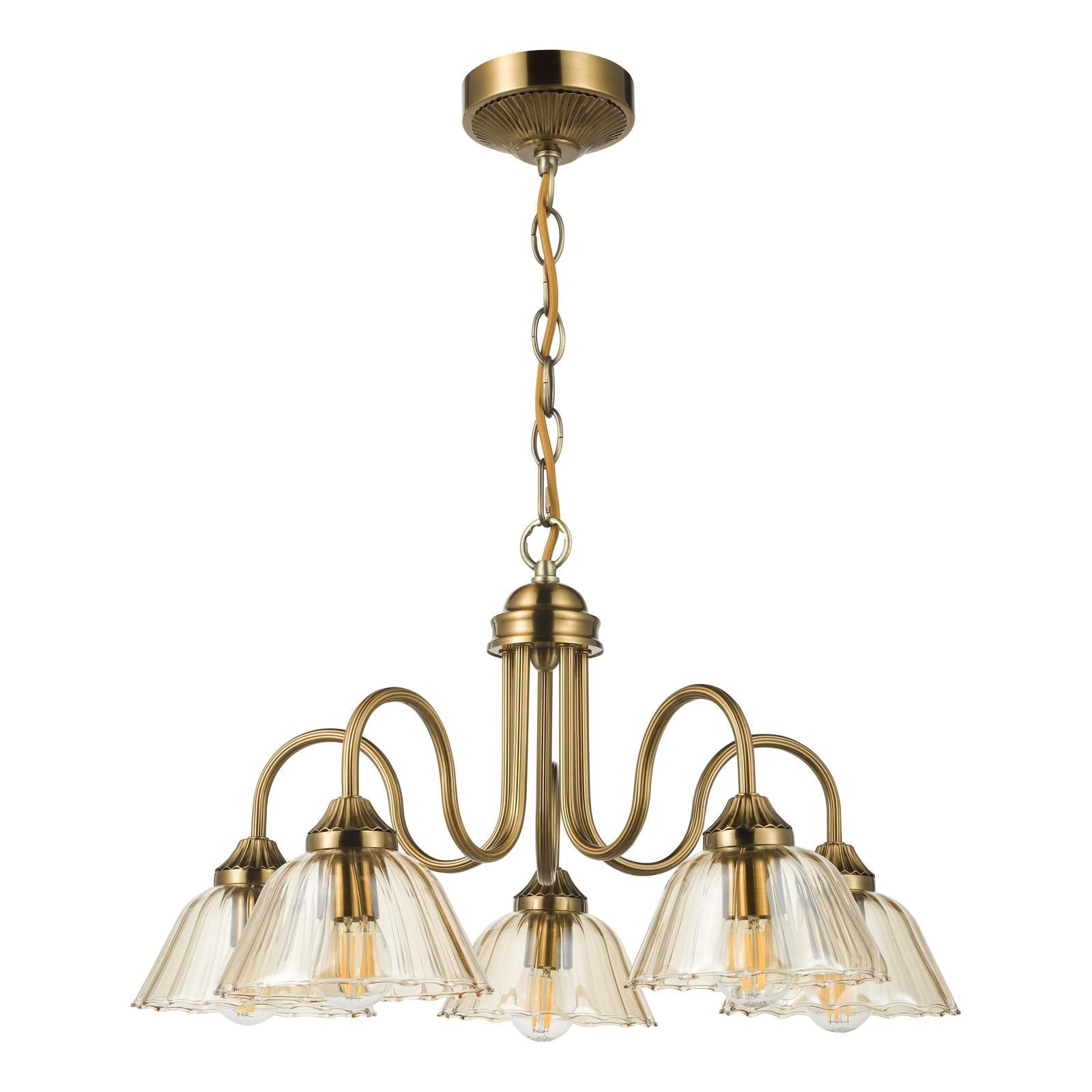 Erika 5 Light Pendant Antique Bronze and Amber Glass ERI0563