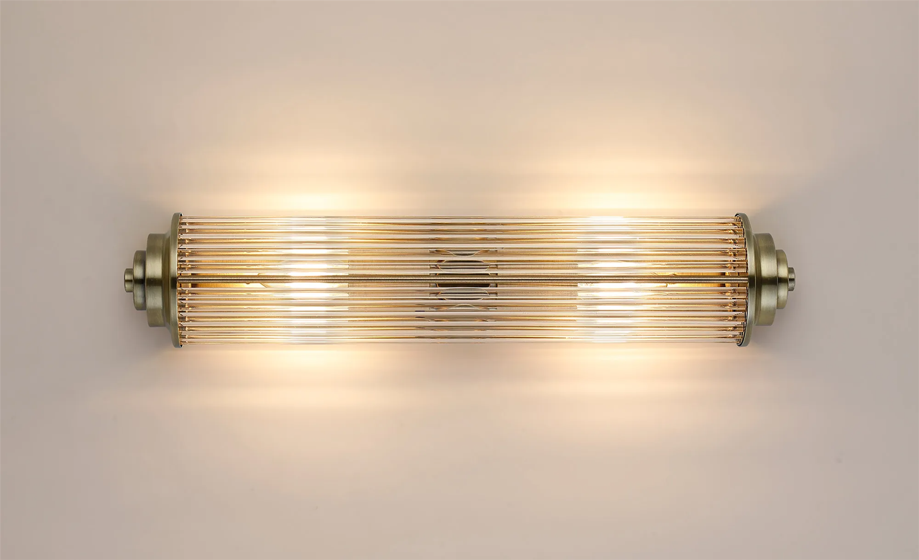 Pillar 2 Light Bathroom Wall Light In Antique Brass And Clear Glass Rods IP44 E14