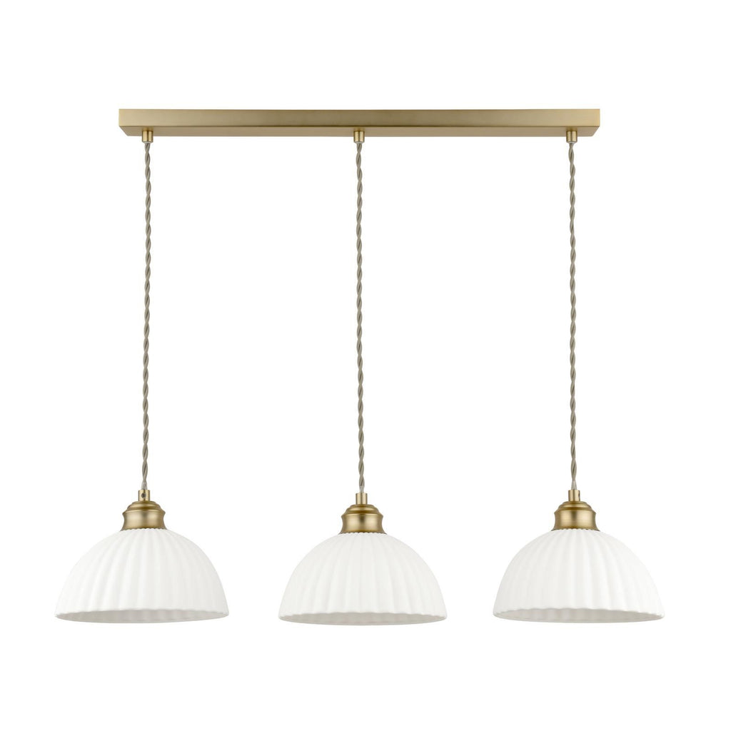 Laura Ashley Durford 3 Light Bar Pendant Matt Antique Brass and White Ceramic LA3756727-Q