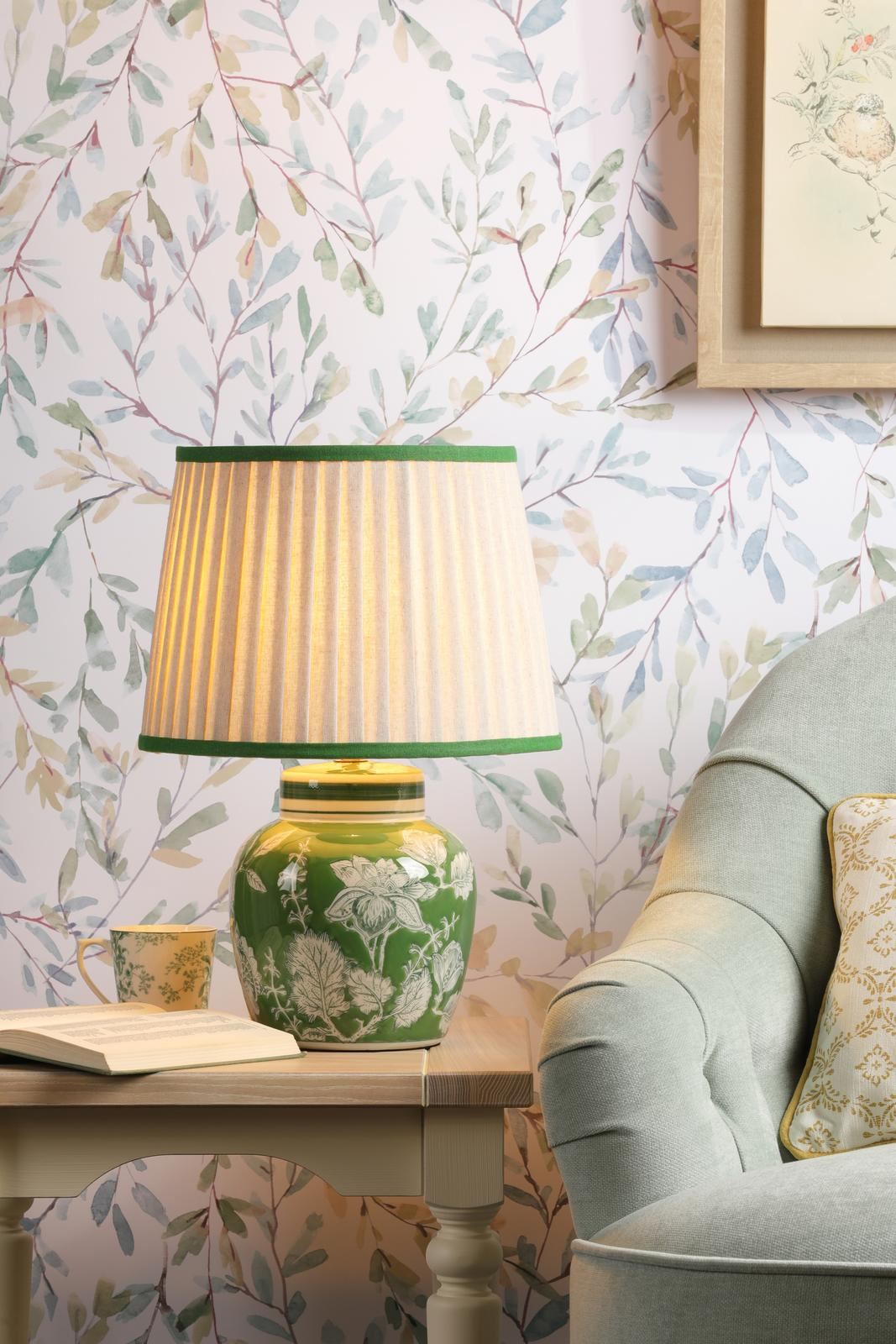 Laura Ashley Colwich Table Lamp Green Ceramic and Antique Brass With Shade LA3756733-Q