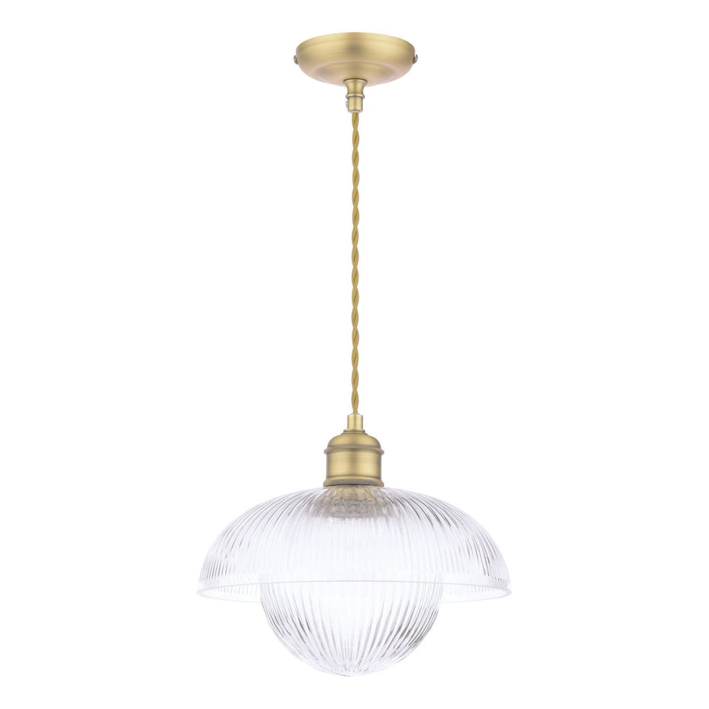 Laura Ashley Billham Pendant Matt Antique Brass and Ribbed Glass LA3756651-Q