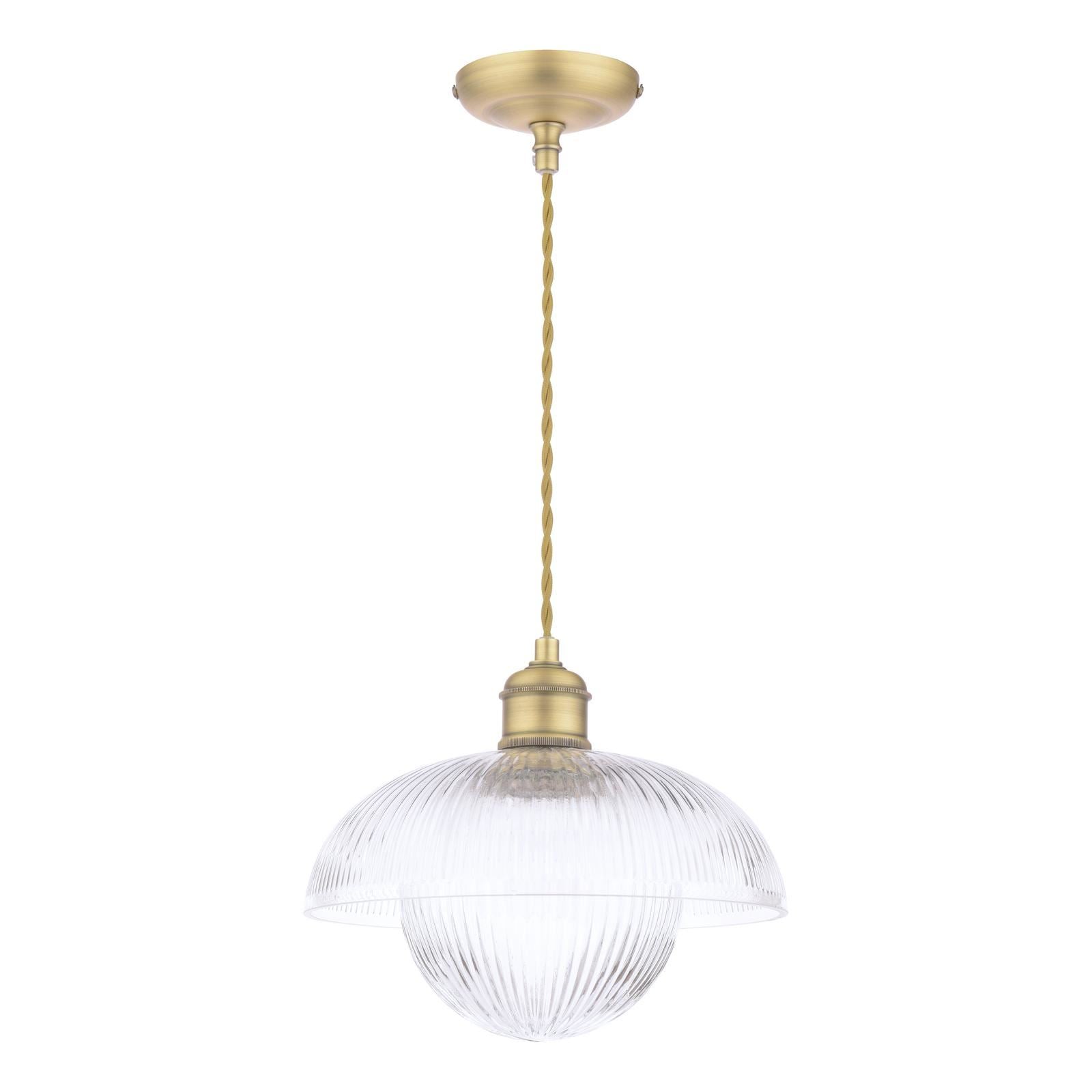 Laura Ashley Billham Pendant Matt Antique Brass and Ribbed Glass LA3756651-Q