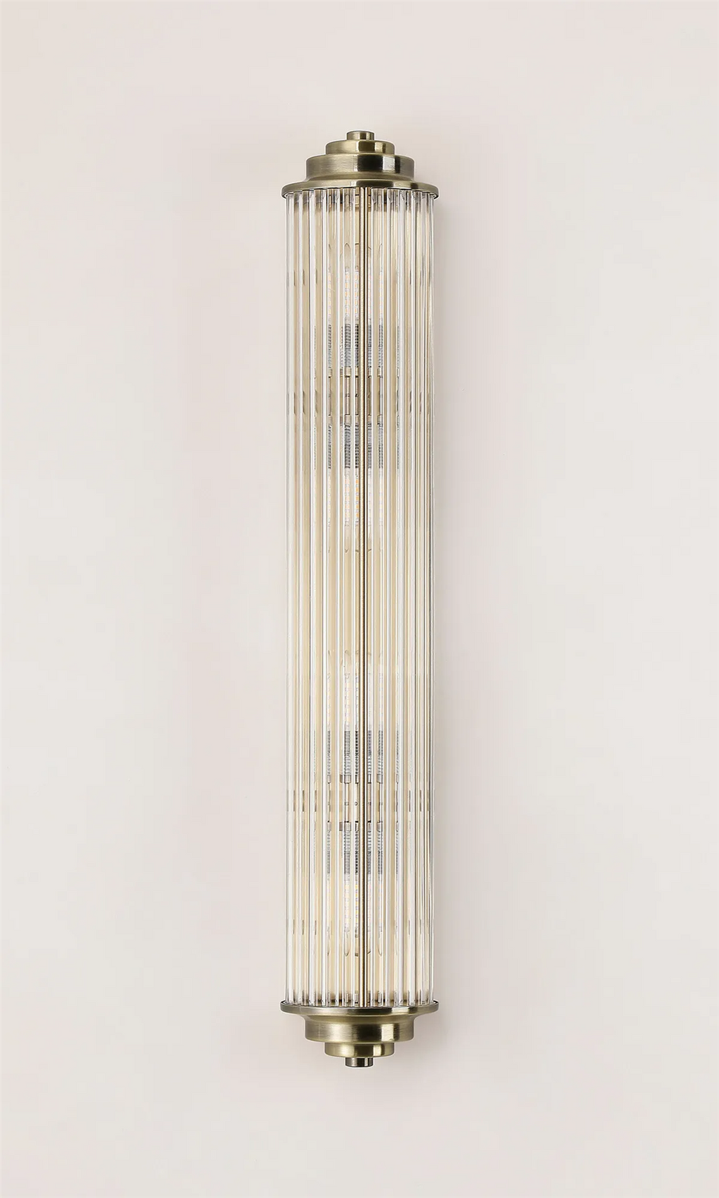 Pillar 4 Light Bathroom Wall Light In Antique Brass And Clear Glass Rods IP44 G9