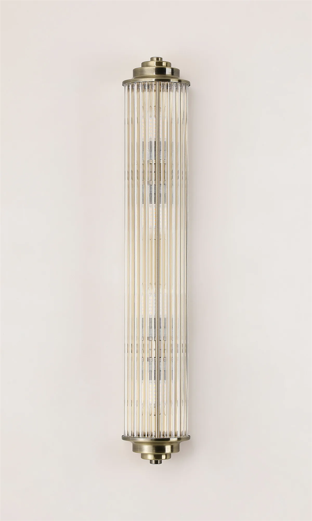 Pillar 4 Light Bathroom Wall Light In Antique Brass And Clear Glass Rods IP44 G9