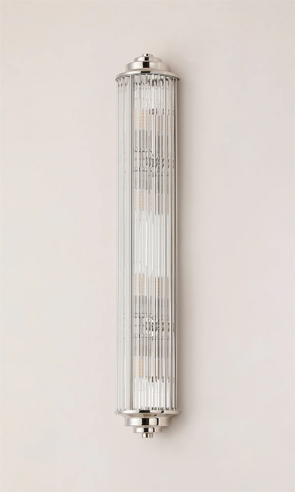 Pillar 4 Light Bathroom Wall Light In Polished Nickel And Clear Glass Rods IP44 G9